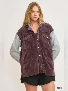 Umgee Contrast Hooded Chenille Jacket